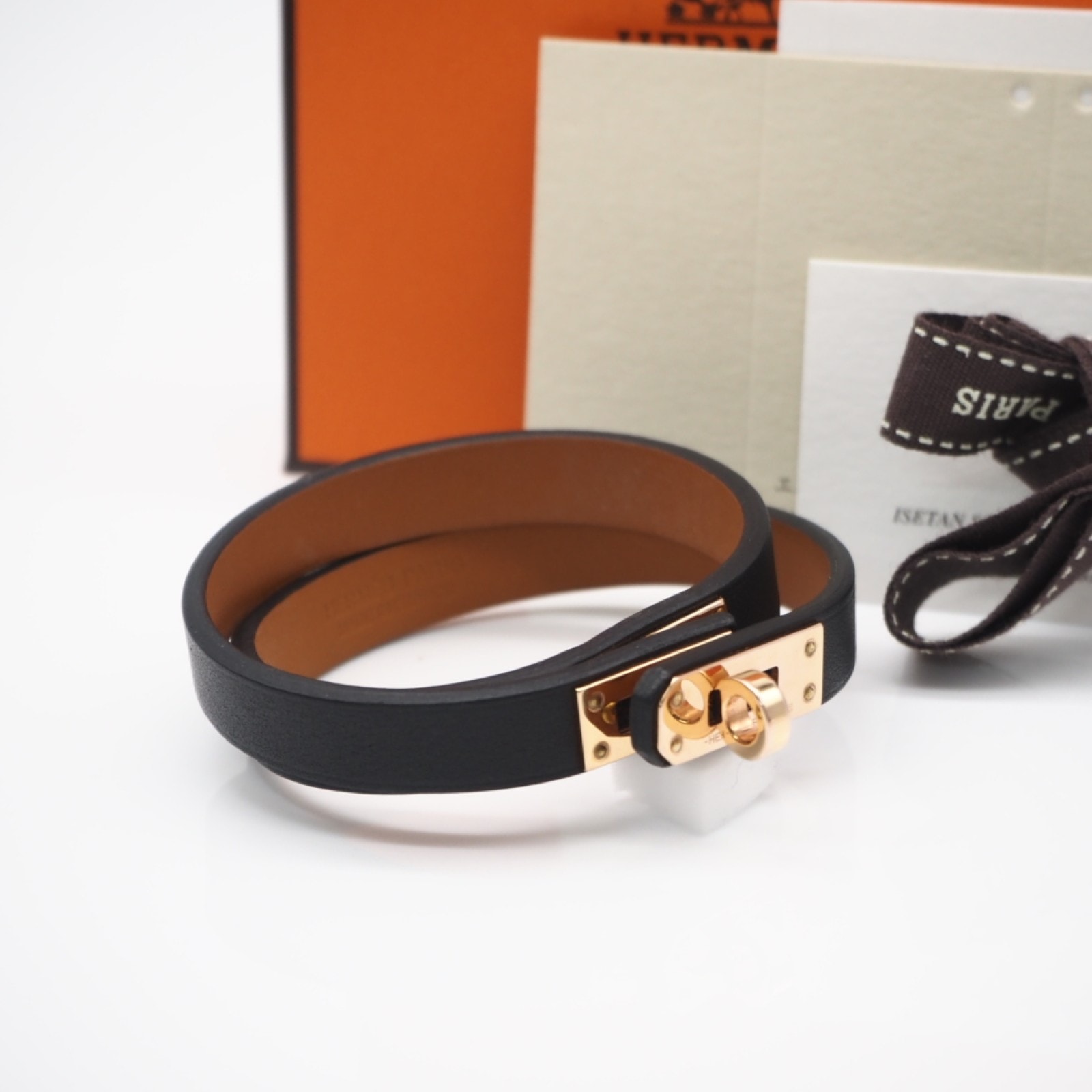 美品 HERMES エルメス ミニ ケリー レザー ブレスレット - ブレスレット ブラック ピンクゴールド カーフレザー GP レディース