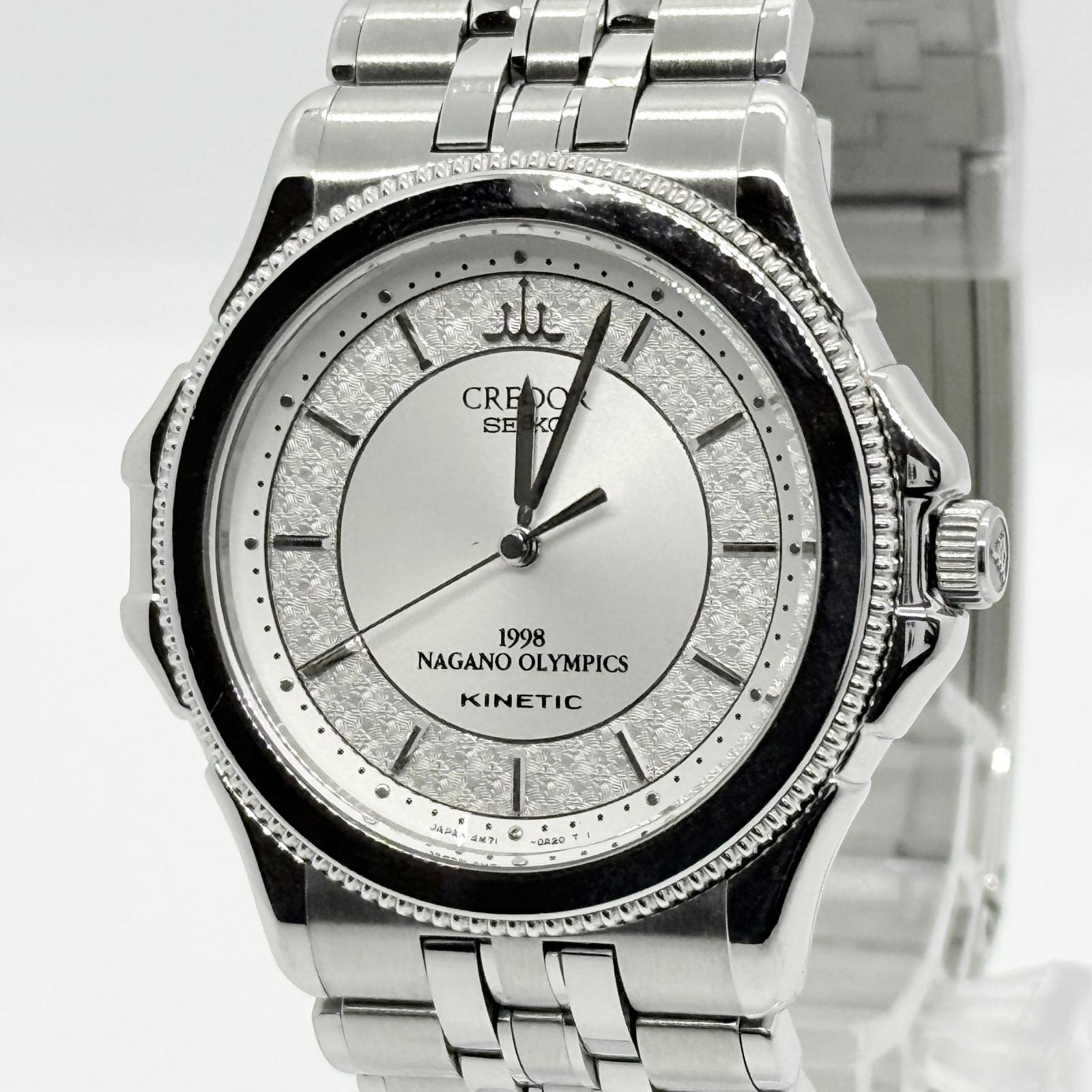 SEIKO セイコー CREDOR クレドール SS K18WG 500本限定 オートクォーツ 4M71-0A20 シルバー キネティック メンズ 長野オリンピック 腕時計 稼働品