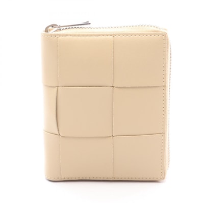 ボッテガヴェネタ BOTTEGA VENETA カセット ジップアラウンドウォレット イントレチャート ラウンド財布 財布 レザー レディース ベージュ系 【中古】