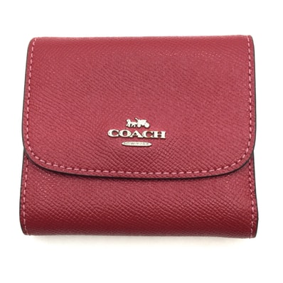 COACH コーチ 3つ折り財布 クロスグレインレザー F87588 レッド 小銭入れ汚れ有