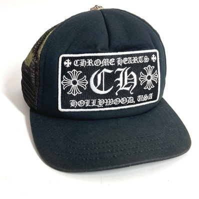 クロムハーツ CHROME HEARTS ロゴ 迷彩 カモフラ メッシュ 帽子 キャップ帽 ベースボール キャップ コットン ブラック