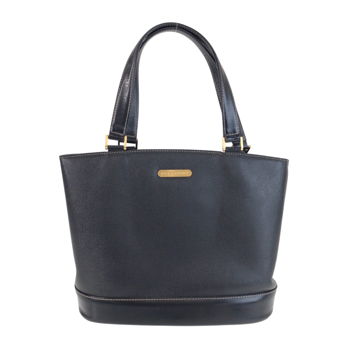 美品 BURBERRY バーバリー チェック柄 ブラック 黒 ゴールド金具 レザー トートバッグ ハンドバッグ 603726 【中古】