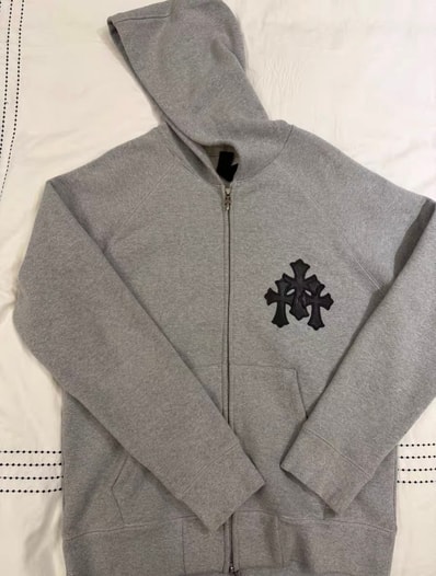 Chrome Hearts Y Not Cross Patch Zip Up Hoodie "Gray"