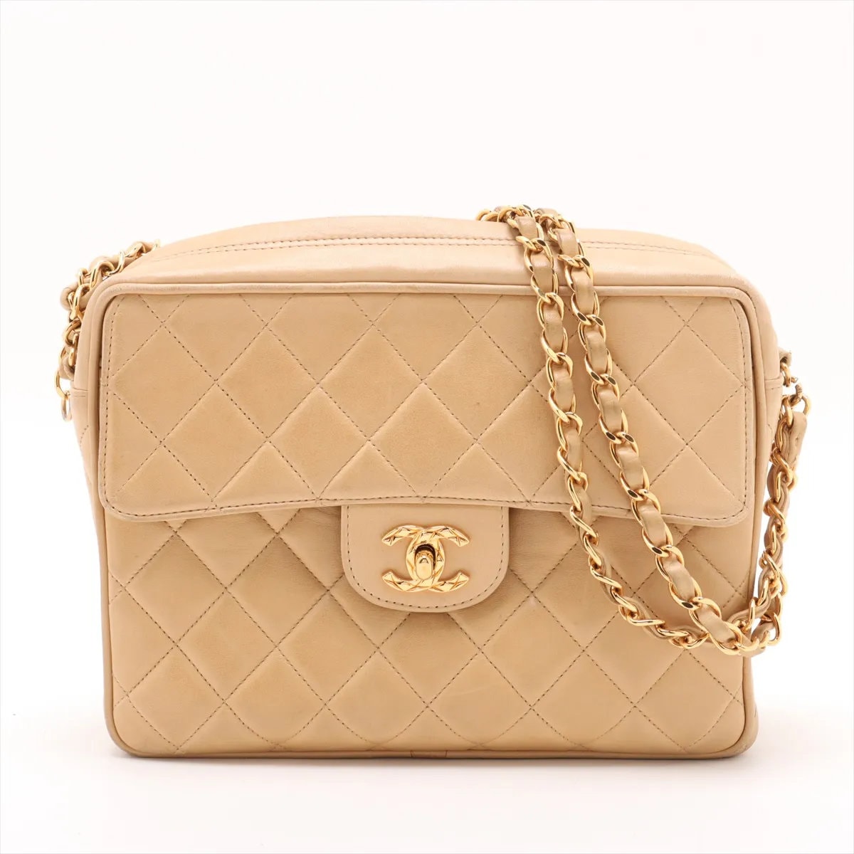 ■美品 シャネル マトラッセラムスキン チェーン ベージュ