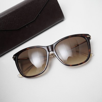 GUCCI グッチ バンブー サングラス サイズ57□15 145 グラデーションレンズ トータスブラウン/ゴールド/クリア イタリア製 ブランド古着【中古】20260922/RB1041
