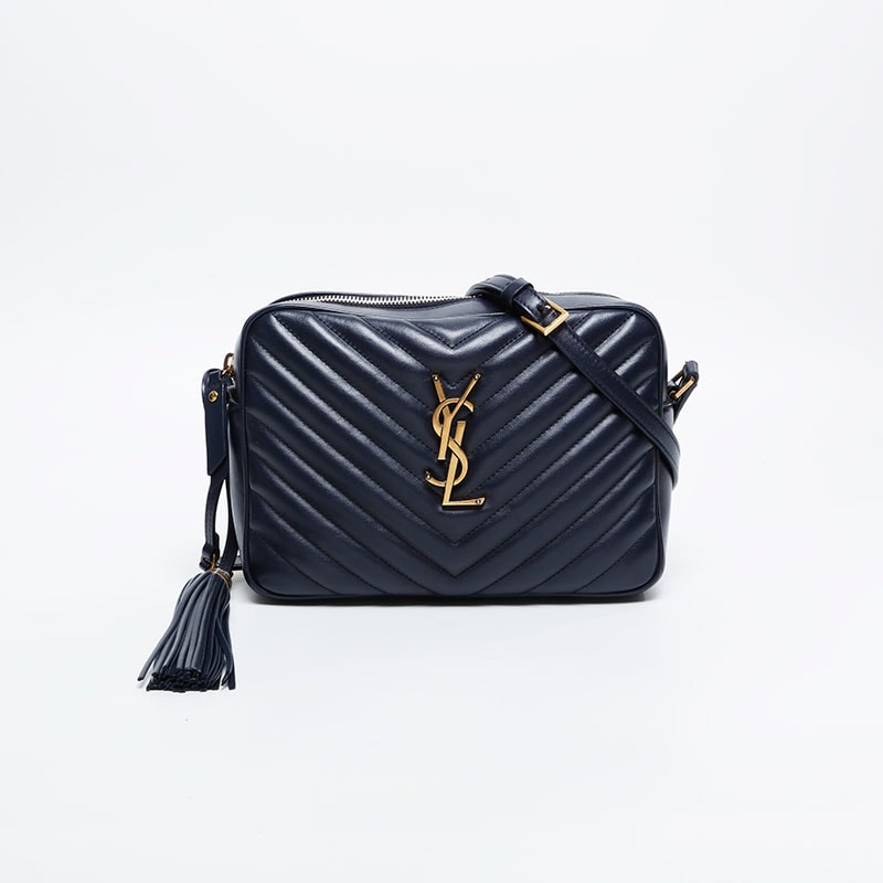 イヴ・サンローラン YSL レザー シェブロン ルー カメラバッグ ショルダーバッグ【中古】