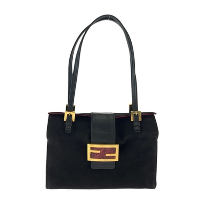 FENDI フェンディ ヴィンテージ マンマ ブラック 黒 ゴールド金具 スウェード ハンドバッグ 1-0292555 【中古】