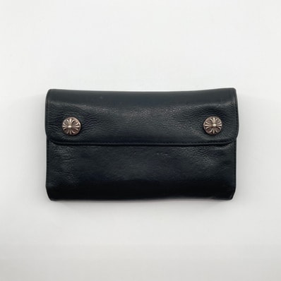 CHROME HEARTS(クロムハーツ) WAVE WALLET CROSS BALL ウェーブ ウォレット クロスボール SV925/レザー 長財布 ブラック