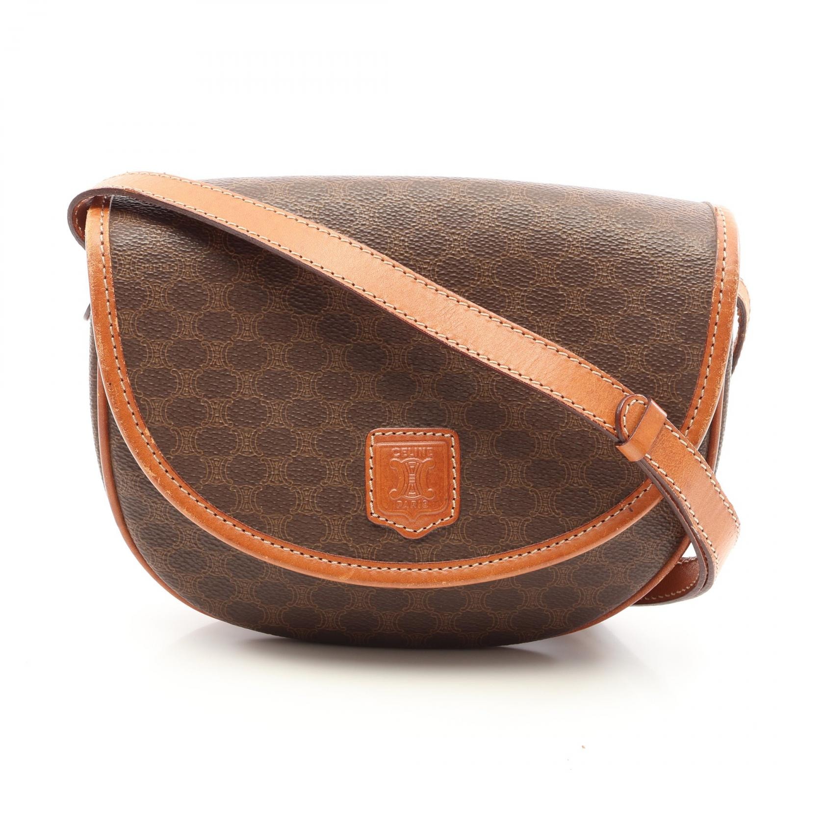 セリーヌ CELINE マカダム ショルダーバッグ バッグ PVCコーティングキャンバス レザー レディース ブラウン系 【中古】