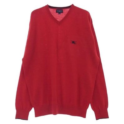 BURBERRY バーバリー ニット BFT50-110-16 GOLF 刺繍 ロゴ Vネック セーター レッド系 M【中古】