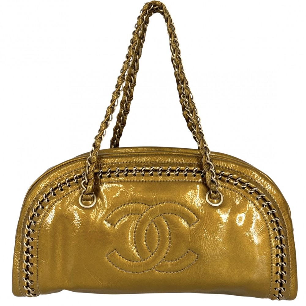 CHANEL シャネル ハンドバッグ ラグジュアリーライン ボストンバッグ ココマーク チェーンショルダー 肩掛け 鞄 かばん A31405 エナメル ゴールド ゴールド金具 レディース【中古品】