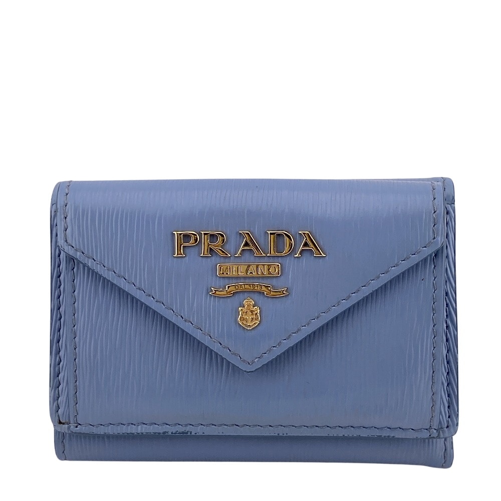 プラダ PRADA 三つ折り財布 サフィアーノ ロゴ ブルー