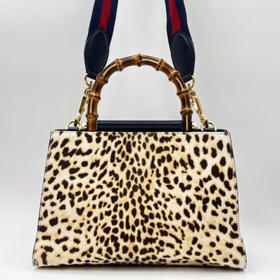 GUCCI(グッチ)ニムフェア 2WAY ハンドバッグ ショルダーバッグ レオパード ハラコ バンブーハンドル ブラック ゴールド金具 459076 レディース【中古】