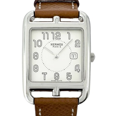 美品 HERMES エルメス ケープコッド CC2.710 腕時計 ステンレススチール/レザー ブラウン クォーツ シルバー文字盤 レディース【中古】