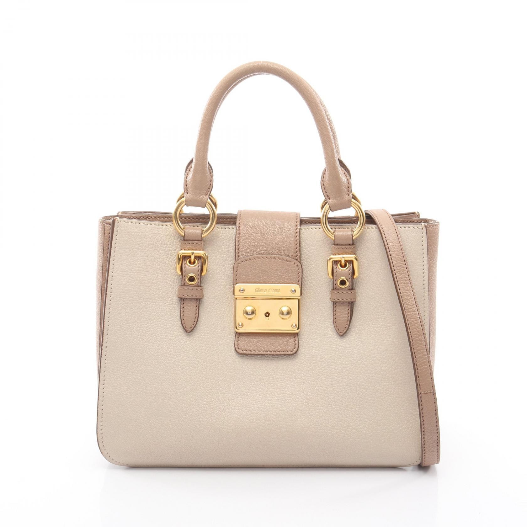 ミュウ ミュウ Miu Miu MADRAS マドラス トートバッグ バッグ レザー レディース ベージュ系 / ブラウン系 【中古】