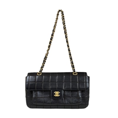 シャネル チョコバー ワイルドステッチ ショルダーバッグ ラムスキン ブラック レディース CHANEL 中古