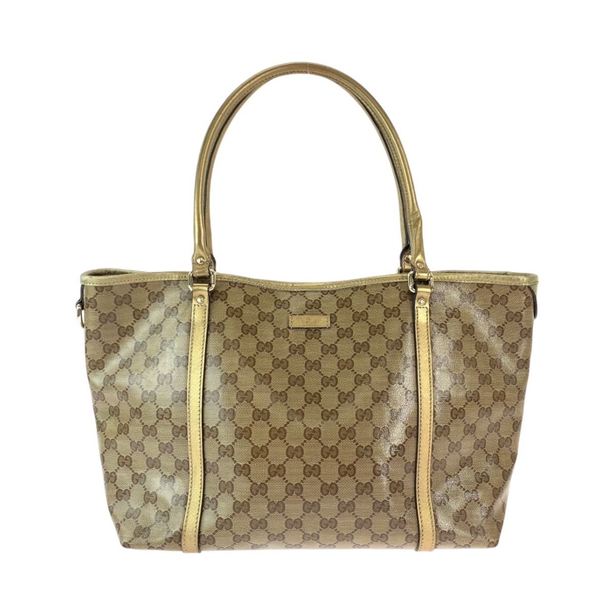 美品 GUCCI グッチ GGクリスタル ベージュ ゴールド PVC トートバッグ ショルダーバッグ 604515 【中古】