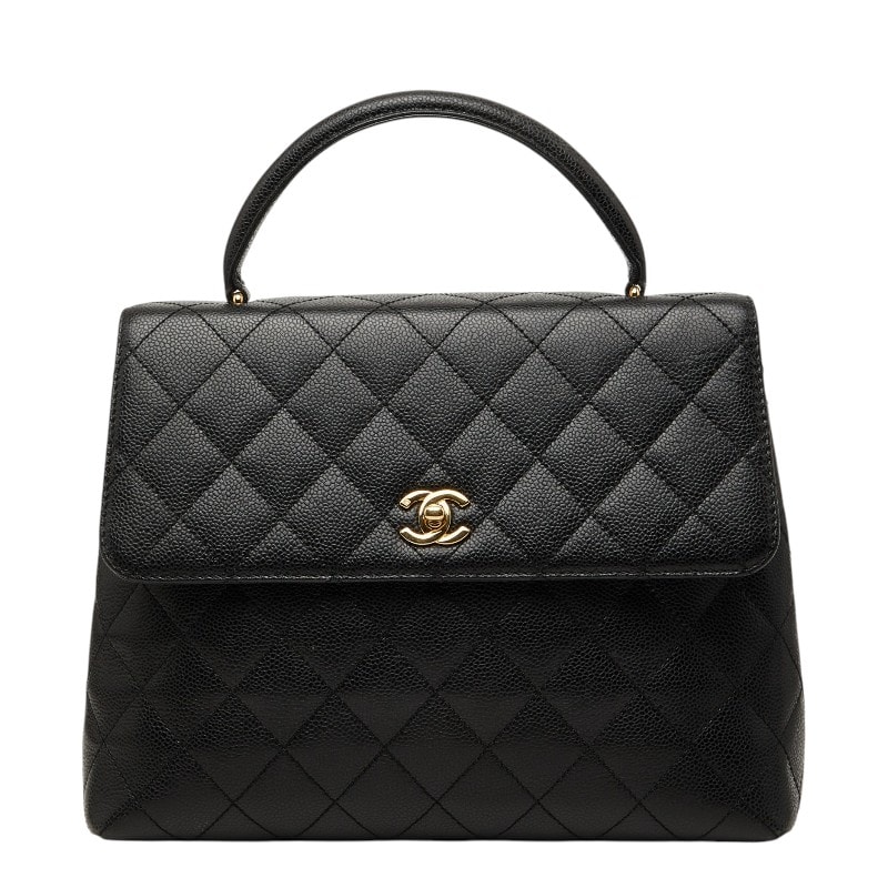 シャネル ココマーク マトラッセ ハンドバッグ トップハンドル ブラック ゴールド金具 キャビアスキン レディース CHANEL 【中古】