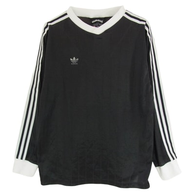 adidas アディダス カットソー 80s サイドライン 3ストライプ Vネック フットボール 長袖 ジャージー プルオーバー ブラック系 M【中古】