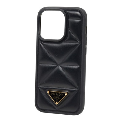 プラダ 三角ロゴプレート アイフォンケース iPhone 14Pro スマホケース ブラック レザー プラスチック ユニセックス PRADA 【中古】