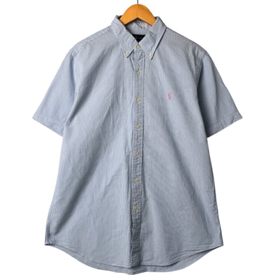 古着 ラルフローレン Ralph Lauren シアサッカー 半袖 ボタンダウン ストライプシャツ メンズL相当/eaa544204