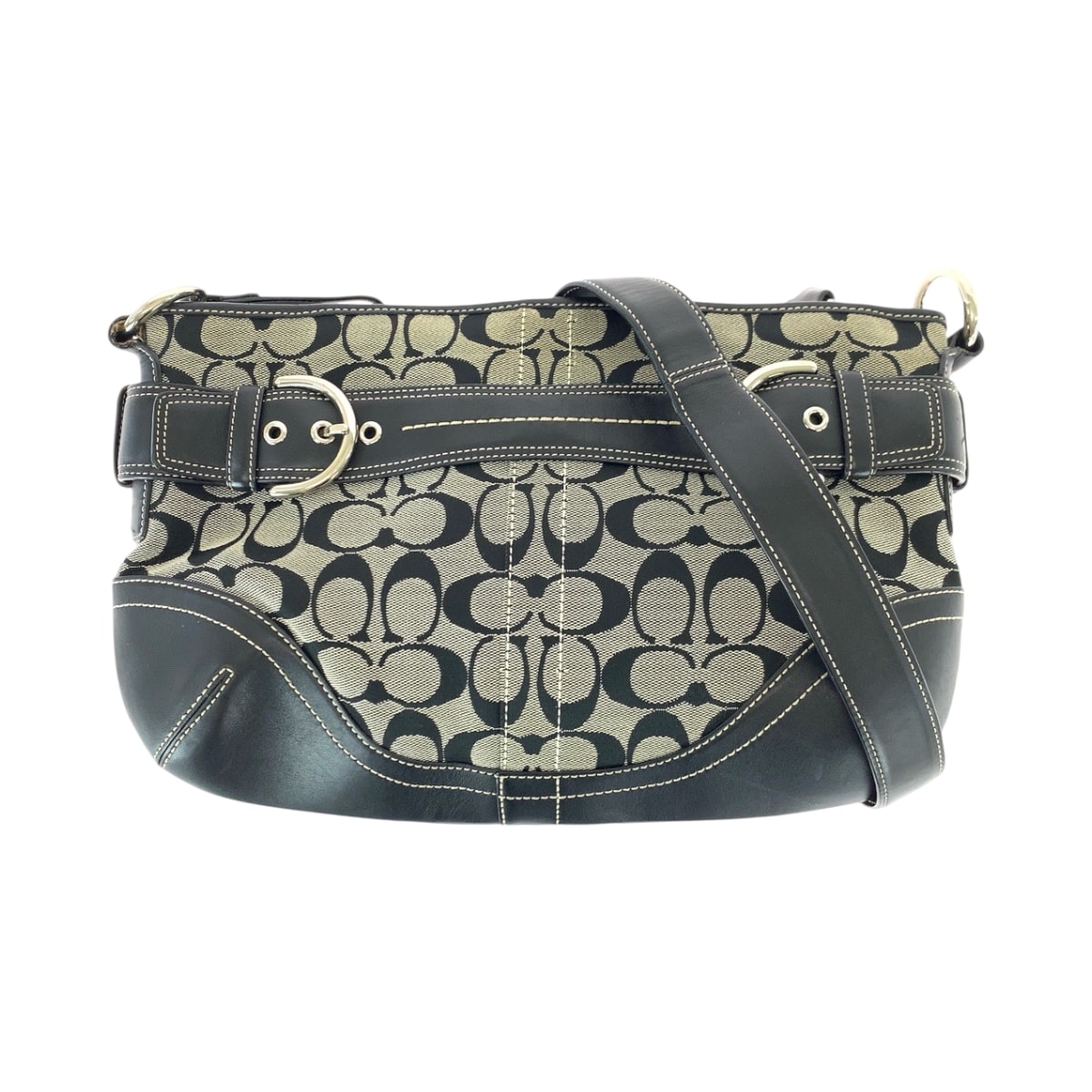 美品 COACH コーチ シグネチャー ブラック 黒 グレー キャンバス レザー/ ショルダーバッグ メッセンジャーバッグ 600254 【中古】
