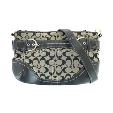 美品 COACH コーチ シグネチャー ブラック 黒 グレー キャンバス レザー/ ショルダーバッグ メッセンジャーバッグ 600254 【中古】