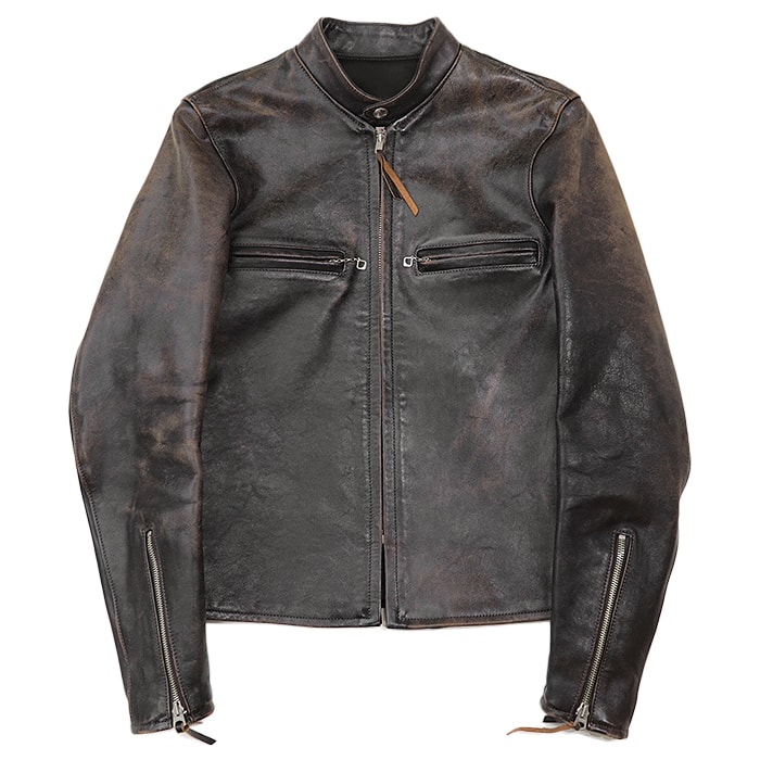 美品 ザリアルマッコイズ J-100 シングルライダース レザー ロゴ ボタン スタンドカラー ファスナー TALON社 ジャケット ユニセックス ダークブラウン 34 The REAL McCOY'S