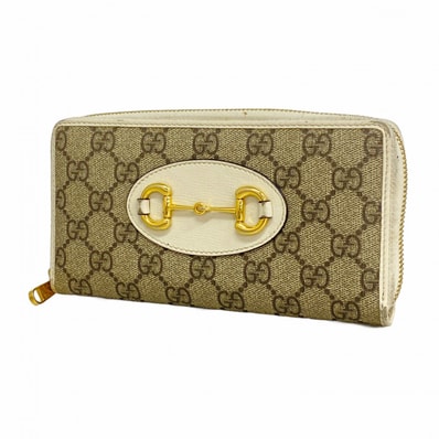 ★最終価格【6dc2984】グッチ 長財布 GGスプリーム ホースビット 621889 PVC ベージュ ホワイト ゴールド金具【中古】レディース
