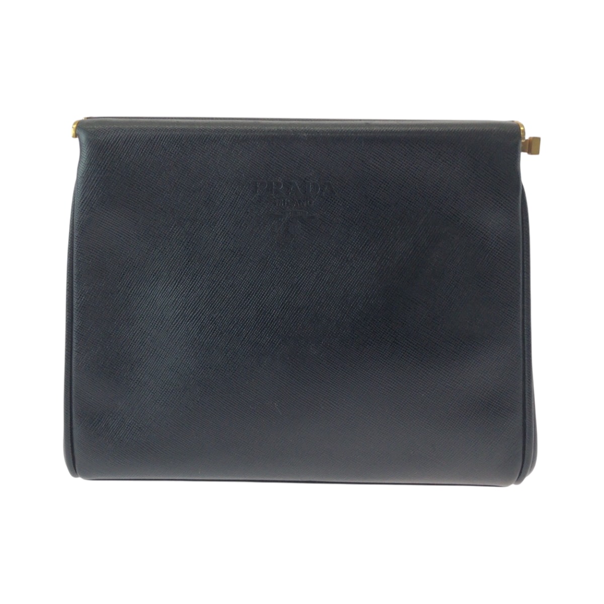 美品 PRADA プラダ ヴィンテージ サフィアーノ ロゴ ブラック 黒 ゴールド金具 レザー セカンドバッグ クラッチバッグ 506451 【中古】