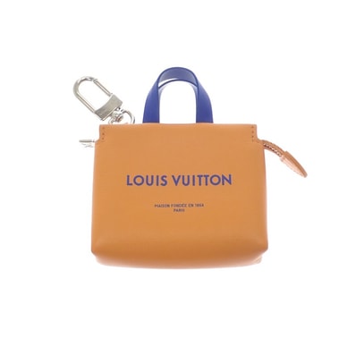ルイヴィトン LOUIS VUITTON LV ミニショッパー キーホルダー M02699 バッグチャーム レザー オレンジ ネイビー レディース メンズ【中古】【ABランク】