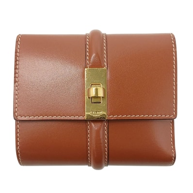 CELINE セリーヌ スモール トリフォールド ウォレット 16 三つ折り財布 10F523CQ7 レザー ブラウン レディース【中古】