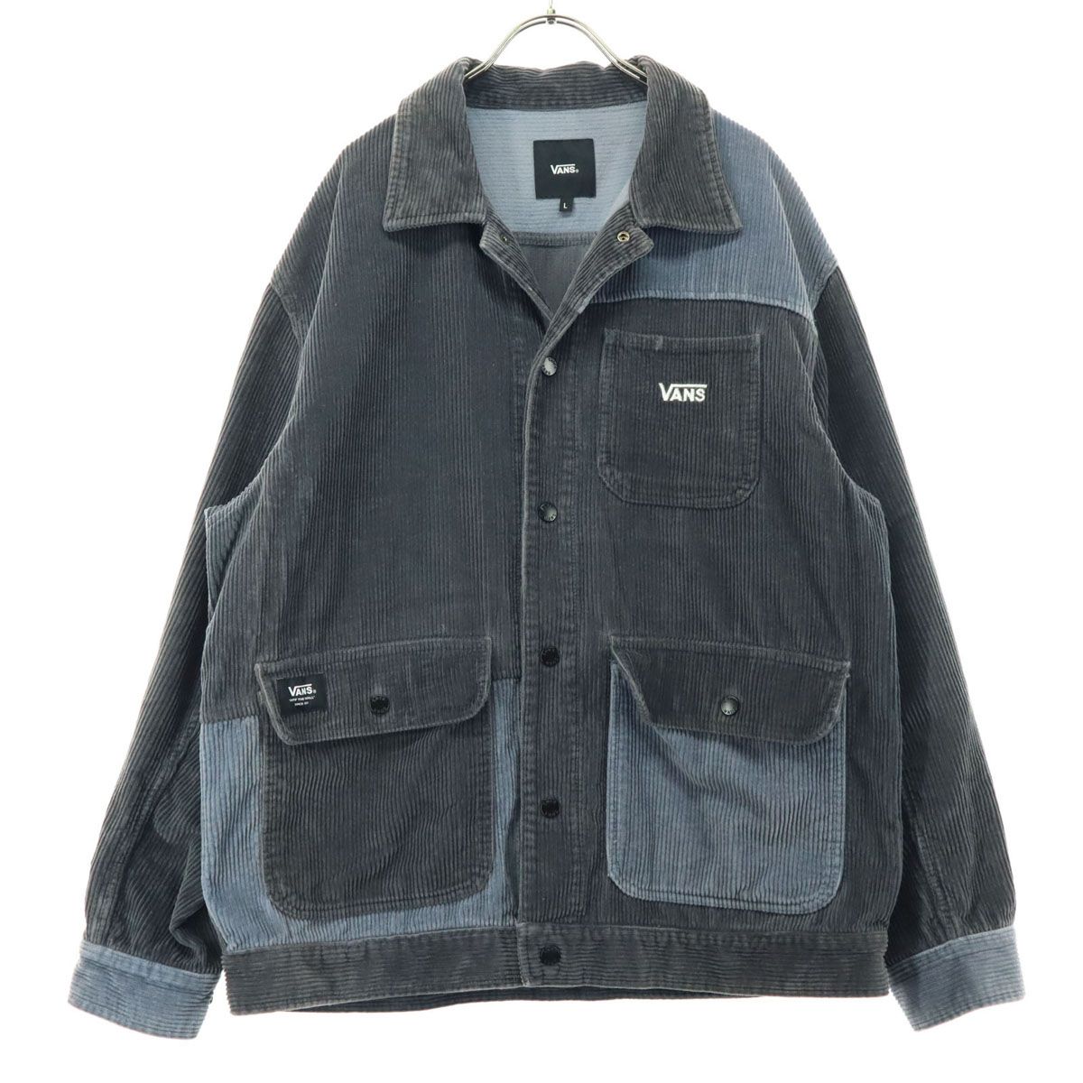 VANS バンズ ワンポイント刺繍 長袖 コーデュロイジャケット L グレー系 胸ポケット