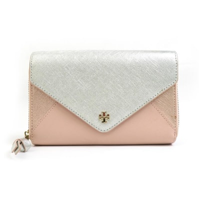 トリーバーチ Tory Burch ショルダーウォレット レザー シルバー×ピンク レディース【中古】 h30571a