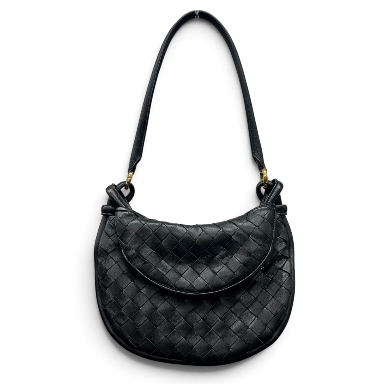 BOTTEGA VENETA 希少 極美品 ボッテガヴェネタ ジェメッリ イントレチャート ワンショルダーバッグ 776764 レザー ブラック ポシェット ICチップ確認済 Aランク 中古 鑑定済 ボッテガバッグ