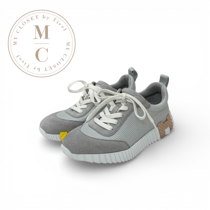 エルメス HERMES バウンシング スニーカー 靴 シューズ ファブリック スエード グレー メッシュ