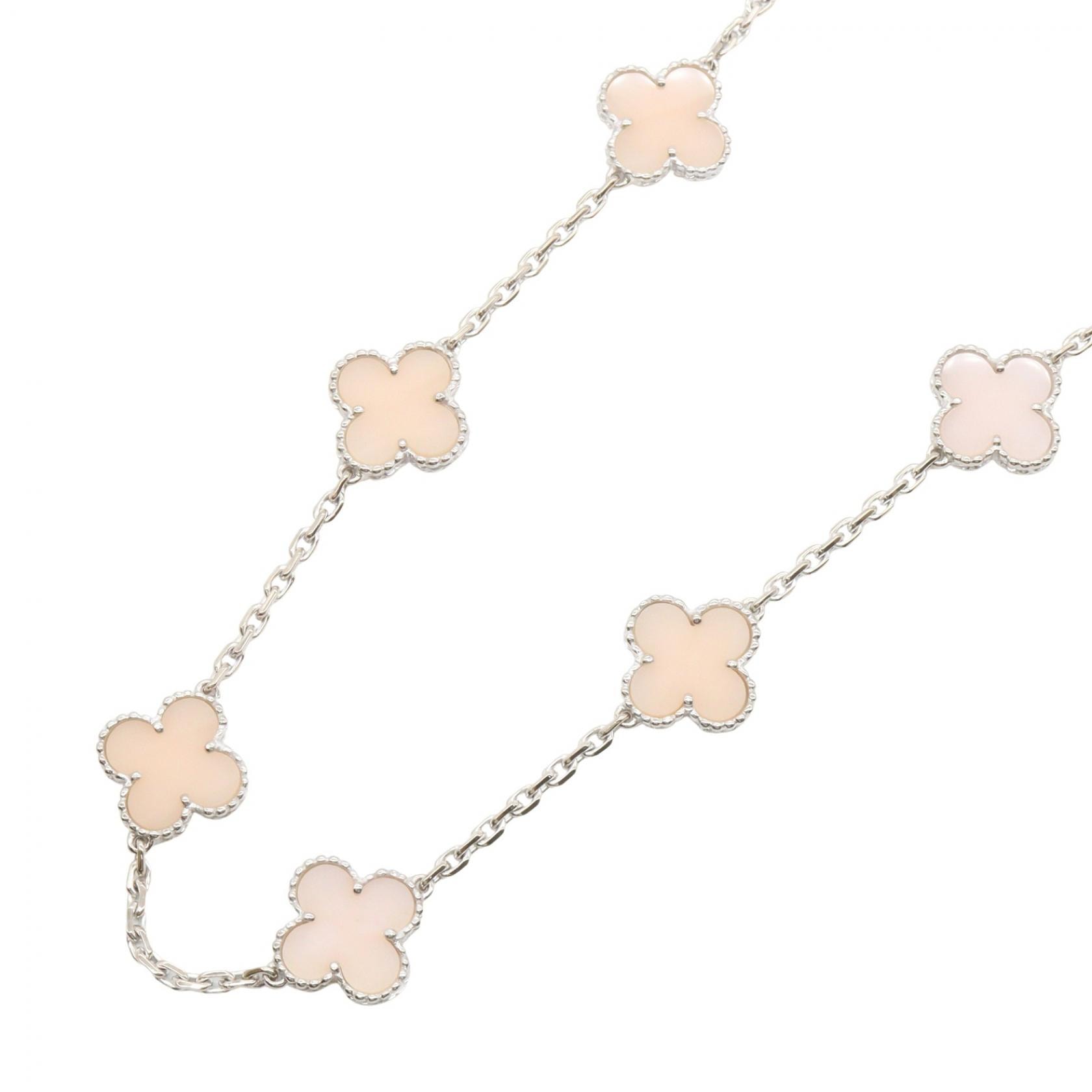 ヴァンクリーフ&アーペル Van Cleef & Arpels ヴィンテージアルハンブラ ピンクオパール 10p ネックレス ネックレス ジュエリー K18WG(ホワイトゴールド) ピンクオパール レディース シルバー系 / ピンク系