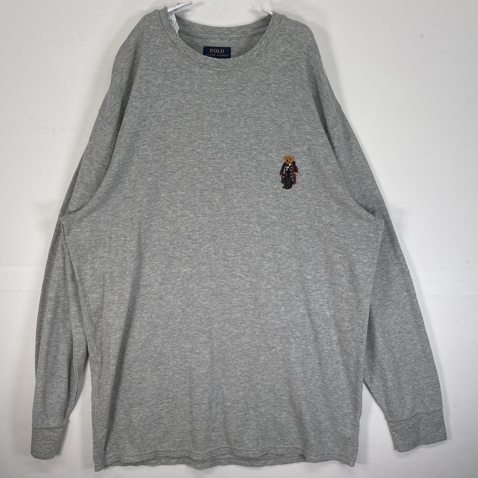 古着 ポロ・ラルフローレン POLO RALPH LAUREN 長袖Tシャツ サーマル ワッフル ポロベア 大きいサイズ 3XL  グレー 無地 メンズ