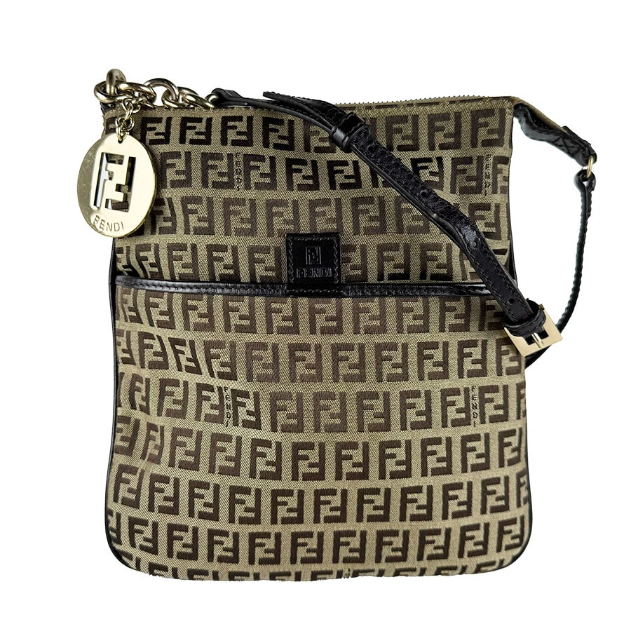 フェンディ FENDI ショルダーバッグ ズッキーノ ナイロンキャンバス/レザー ブラウン レディース 8BT150-YNV【中古】 z10932