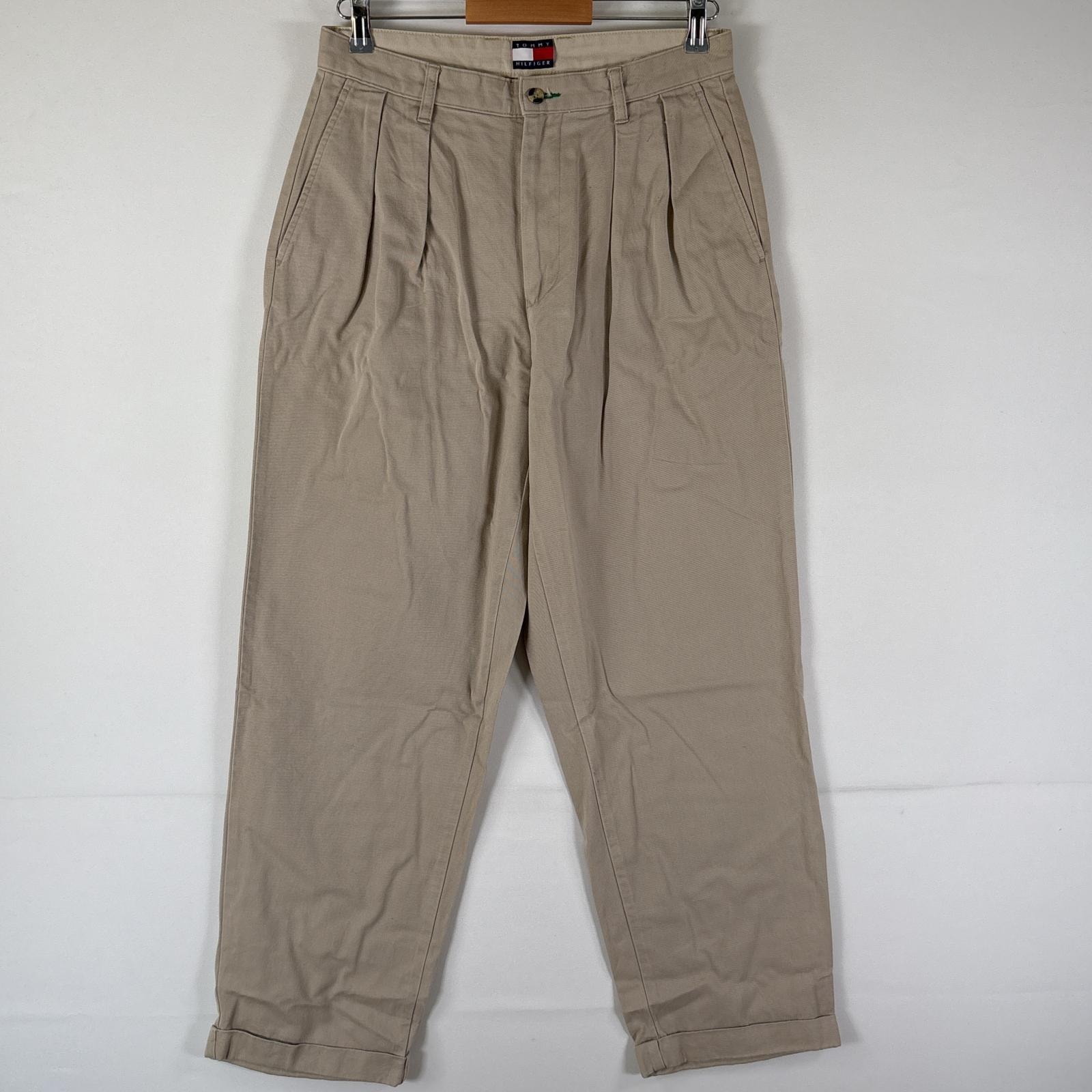 古着 90's/90年代 トミーヒルフィガー TOMMY HILFIGER チノパンツ 長ズボン ボトムス ワンポイントロゴ刺繍 w31 L30  ベージュ系 メンズ