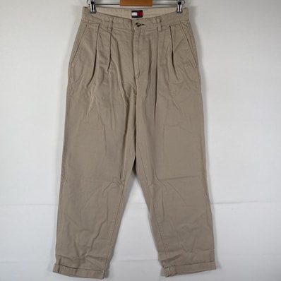 古着 90's/90年代 トミーヒルフィガー TOMMY HILFIGER チノパンツ 長ズボン ボトムス ワンポイントロゴ刺繍 w31 L30 ベージュ系 メンズ
