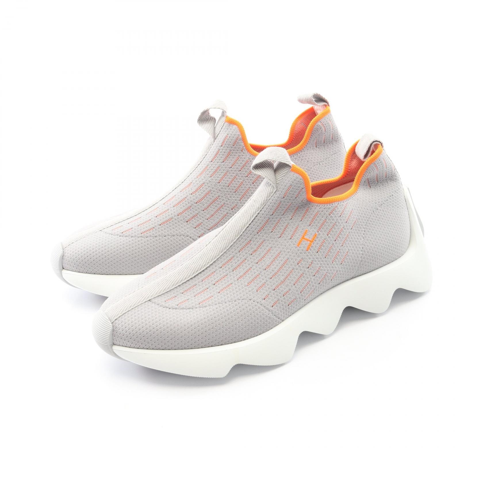 エルメス HERMES エクレール ニット スニーカー 靴 ファブリック オレンジ レディース グレー系 / オレンジ系 【中古】