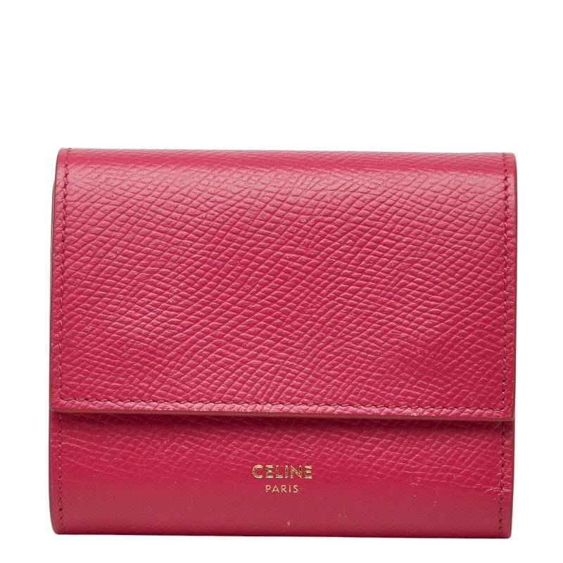 セリーヌ スモール トリフォールド ウォレット 三つ折り財布 ピンク レザー レディース CELINE 【中古】