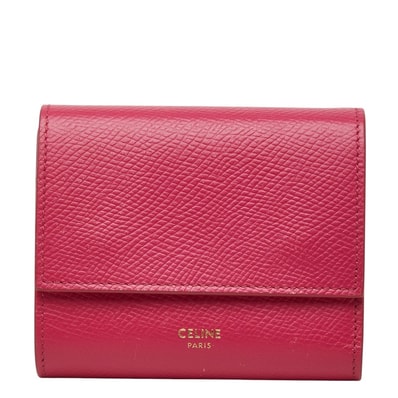 セリーヌ スモール トリフォールド ウォレット 三つ折り財布 ピンク レザー レディース CELINE 【中古】