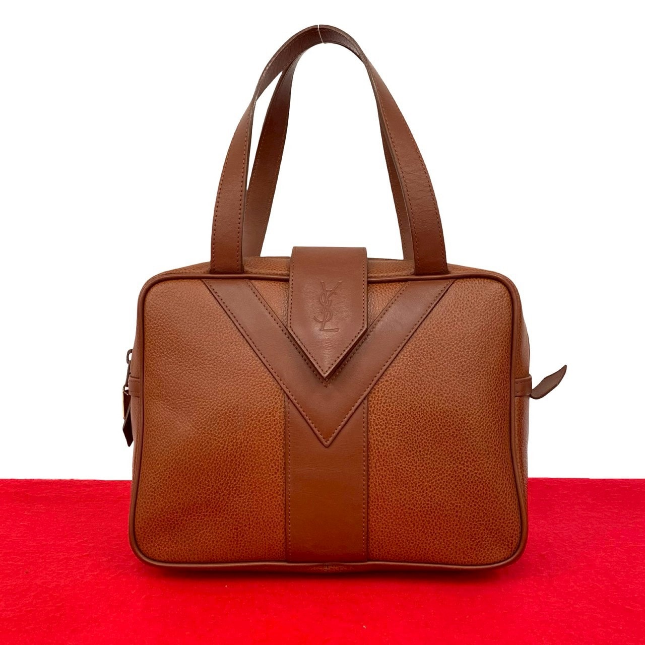 YVES SAINT LAURENT イヴ・サンローラン YSL ロゴ レザー ハンドバッグ ブラウン
 42133
