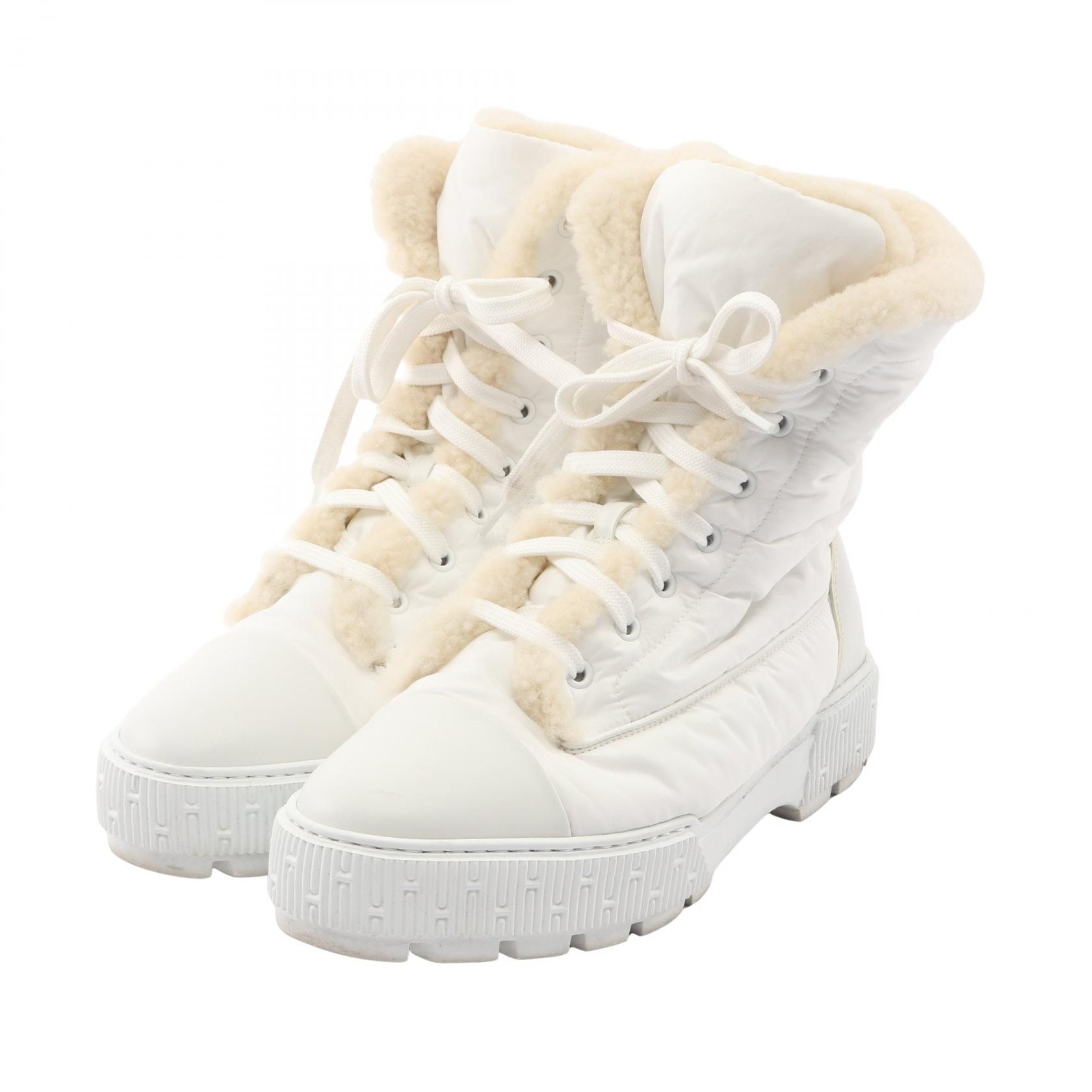 エルメス HERMES フレッシュ ブーツ 靴 ファブリック / ボア ホワイト レディース ホワイト系 【中古】