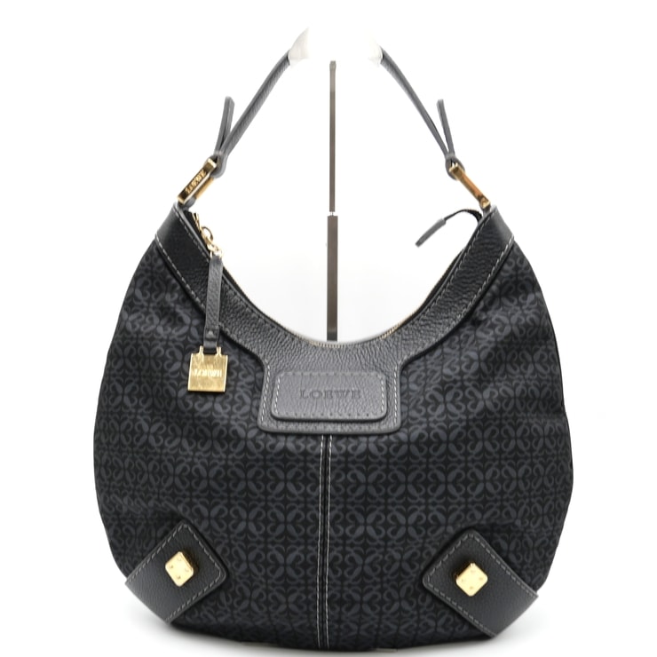 LOEWE(ロエベ)ニューロードライン アナグラム ヴィンテージ ワンショルダーバッグ ホーボーバッグ ブラック ジャカード レザー ゴールド金具 レディース 340705【中古】