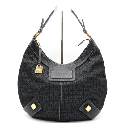 LOEWE(ロエベ)ニューロードライン アナグラム ヴィンテージ ワンショルダーバッグ ホーボーバッグ ブラック ジャカード レザー ゴールド金具 レディース 340705【中古】