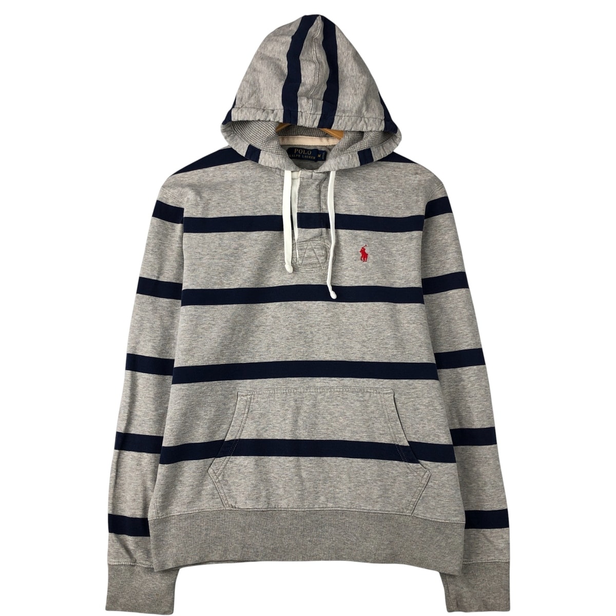 古着 ラルフローレン Ralph Lauren POLO by Ralph Lauren ボーダー柄 フード付き 長袖 ラガーシャツ メンズM相当/eaa589598
