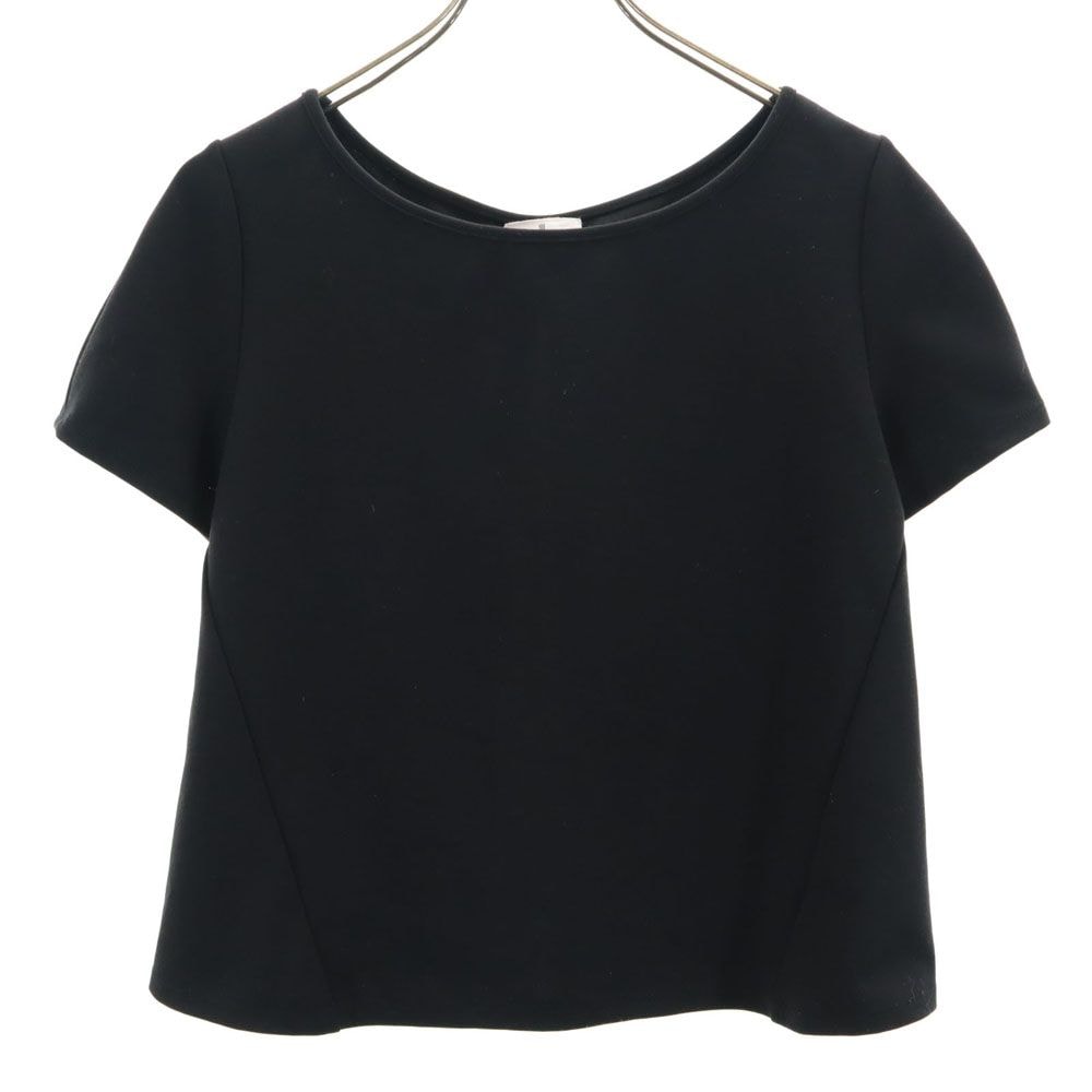 LANVIN en Bleu ランバンオンブルー 日本製 半袖 ショート丈 Tシャツ 38 ブラック フリル リボン